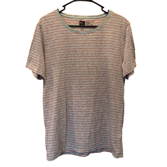 BDG Other - BDG Urban Outfitters Men's Grey and Red Striped Slim Fit Crew Neck T-Shirt